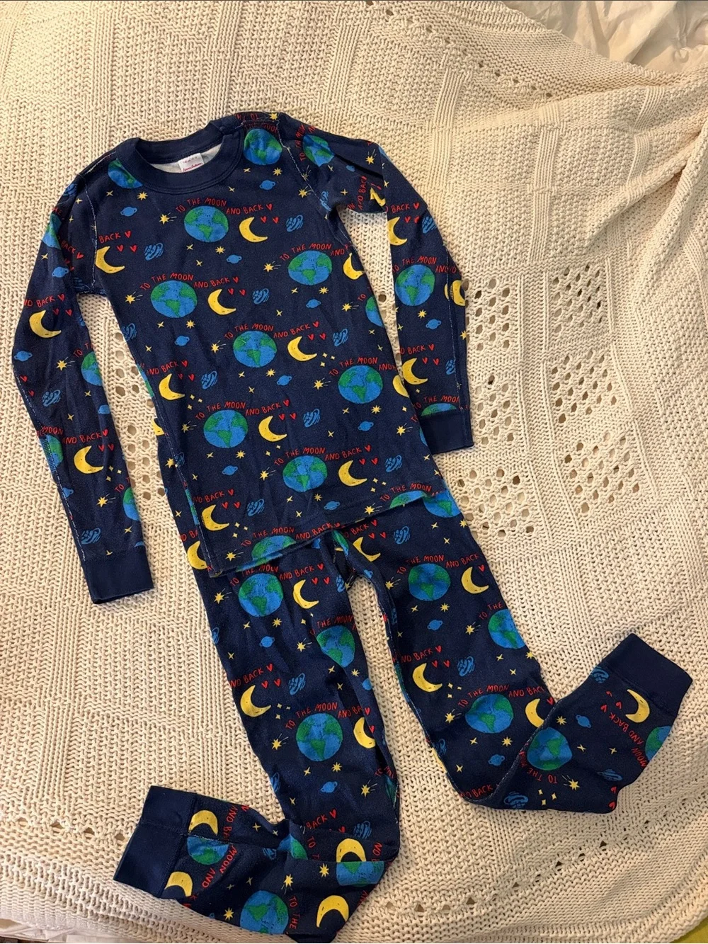 Hanna Andersson Navy Space and Moon Print Pajama Set - Blue/Yellow/Green